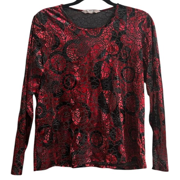 Vintage Red Velvet Burnout Top Sheer Floral Spider Web Witchy Whimsigoth Sz M - Picture 1 of 6